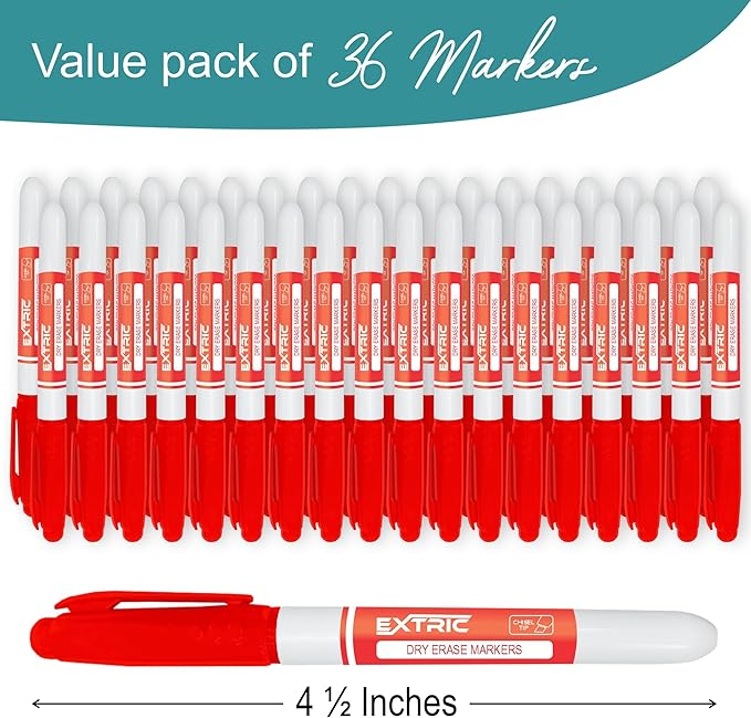 Red Dry Erase Markers, 36 Count Whiteboard Markers Chisel Tip, Bulk Classroom White Board Marker Dry Erase, Low Odor Chisel Tip Erasable Markers