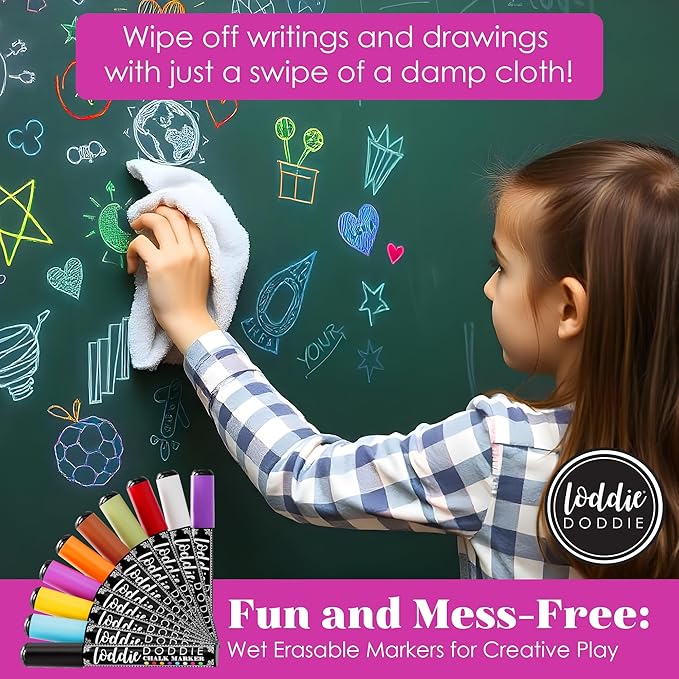 Loddie Doddie Chalk Markers for Blackboard & Windows - 10 Count Earth Tones 6mm Chisel & Bullet Tip - Smudge-Proof Erasable Liquid Chalk Pens with Reversible Tips