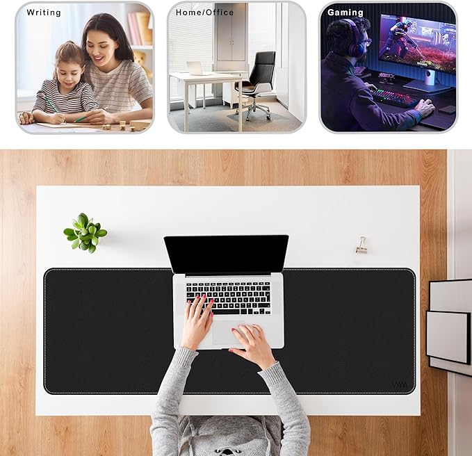 Vyaaa Cork & Leather Desk Mat, 47.2" x 15.7" Dual Sided Leather Desk Pad, Large Mouse Pad ,Waterproof Extra Large Desk Mat, Desk Mats on top of Desks for Home or Office (Black)