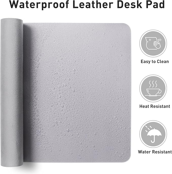 Aothia Large PU Leather Desk Pad Protector - Non-Slip Mouse Pad & Writing Mat for Office/Home, Waterproof, Easy to Clean (36" x 17", Smoky Lavender)