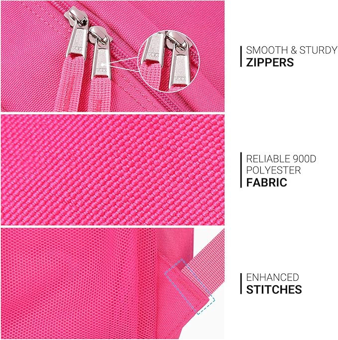 ZORFIN 26L Backpack for School, College, and Travel: Water Resistant Bookbag with 8 Compartments - Hotpink