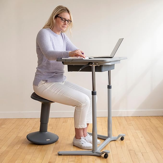 ECR4Kids 3S Mobile Desk, Sit Stand and Store, Adjustable, Open Front Desk