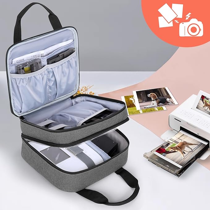 LUXJA Photo Printer Case Compatible with Canon SELPHY CP1500 / CP1300 / CP1200, Photo Printer Bag with Accessory Pockets, Gray