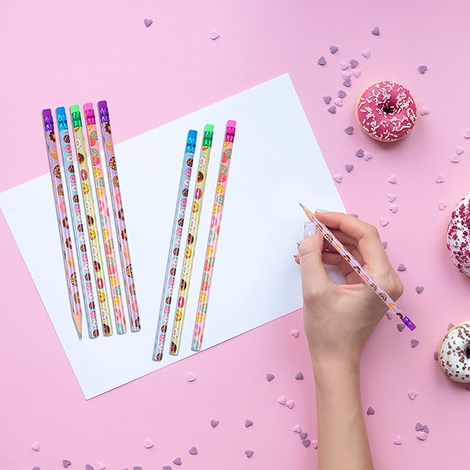 200 Pieces Donut Themed Pencils Cylinder Wood Pencils with Various Donut Element 4 Style Assorted Kids Pencils Girls Birthday Present Party Supplies Student Carnival Prize School Office Supply (200)