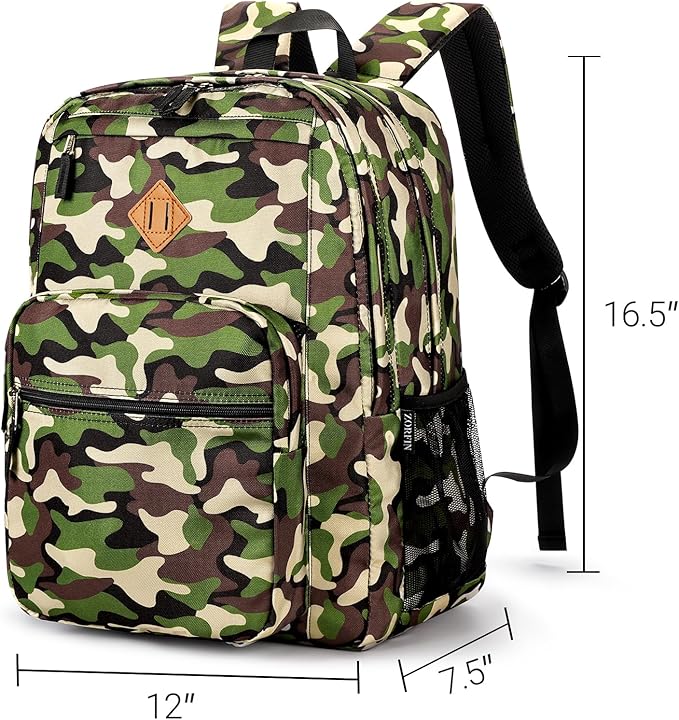 ZORFIN 26L Backpack for School, College, and Travel: Water Resistant Bookbag with 8 Compartments - Buckshot Camo