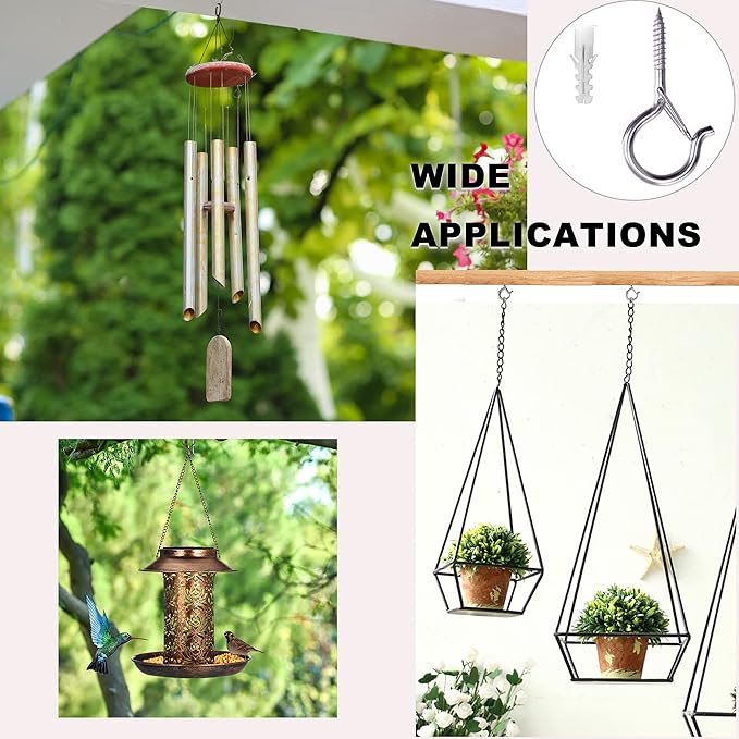 PlusRoc 20 Pack Stainless Steel Ceiling Hooks for Hanging Plants, String Lights Outdoor, 2.2 Inch Silver Cup Hooks Screw in Hooks Eye Hook Q-Hanger, Wall Mount Ceiling Fence Mount