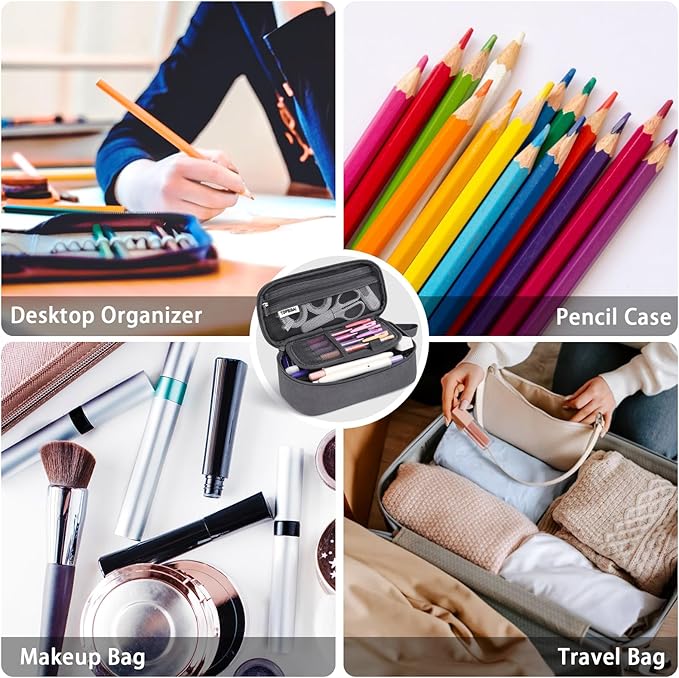 Large Pencil Case Pouch for Boy Men Kids Adults, Big Capacity Canvas Pencil Bag, Office College School Multi Compartment Zipper Stationery Pen Bag (Grey)