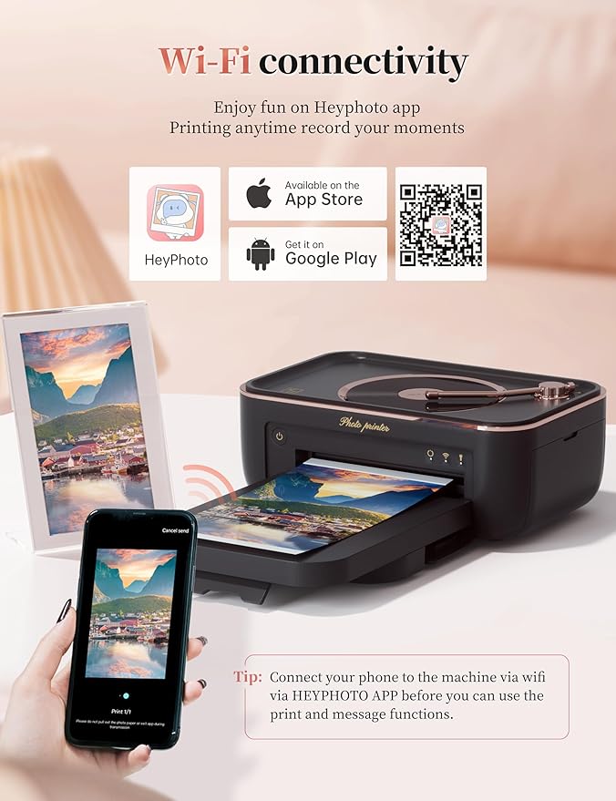 HPRT Photo Printer 4x6,+20 Sheets&1Ribbon Black, Audio Function Thermal Dye-Sublimation Printer,Portable Instant Picture Printer for iPhone, Android, AR Video Printing
