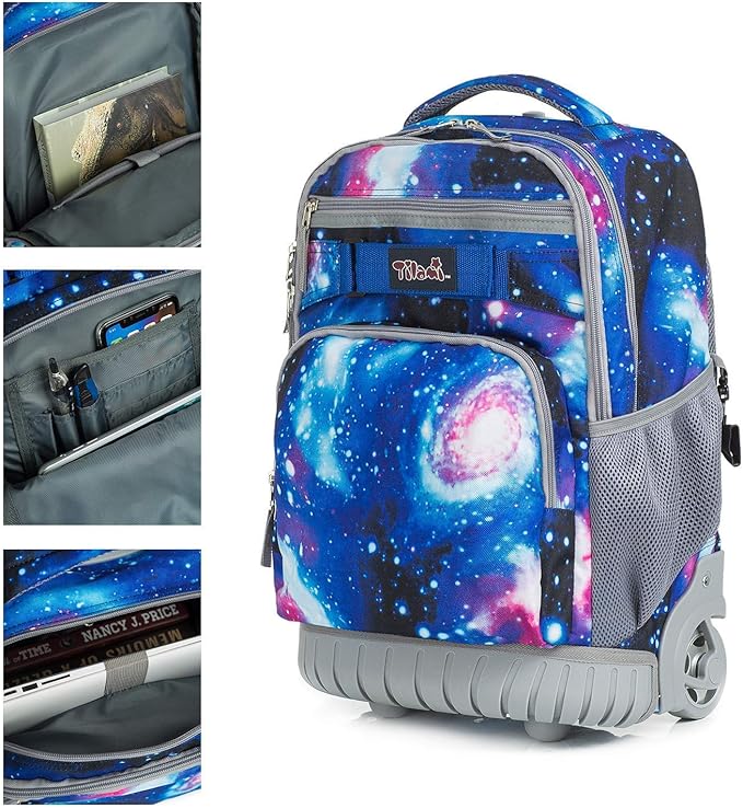 Tilami Rolling Backpack 19 inch with Lunch Bag Wheeled Laptop Backpack, Galaxy