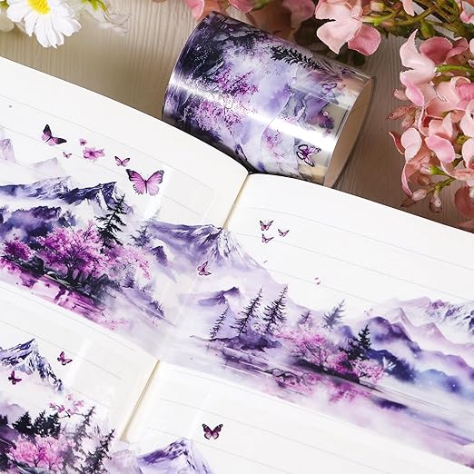 PET Tape for Journal Scrapbooking - Cherry Mountain Forest Junk Journal PET Tape Scrapbook Supplies, Scrapbook Notebook Bottle Crafts Decorating