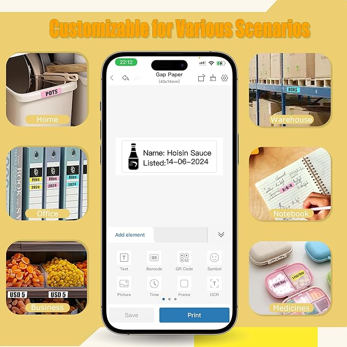 960 Pcs Colorful D30 Label Tape, D30 Label Maker Tape, Smart Mini Label Maker Refill D30, Thermal Printer Paper, Self-Adhesive Sticker Replacement,12x40mm,160 Labels/Roll, 10 Rolls