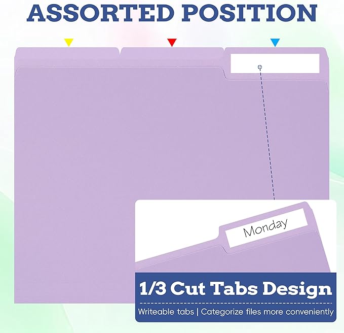 100 Packs File Folders Letter Size, 8.5 x 11 Colored File Folders 1/3 Cut Tab for Easy Labeling, for Home, Office, School Filing