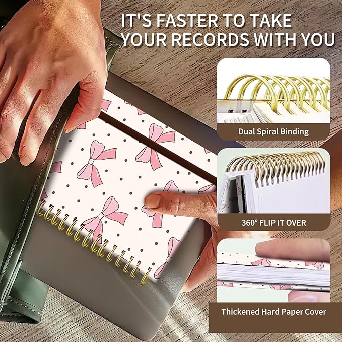 Cute Spiral Journal Notebook,A5 Hardcover Lined Journals for Women Girl 6 x 8.3 in,120 Pages Thick Paper,Cute College Ruled Writing Notebook for Gifts Office Work School (Cute pink bows)