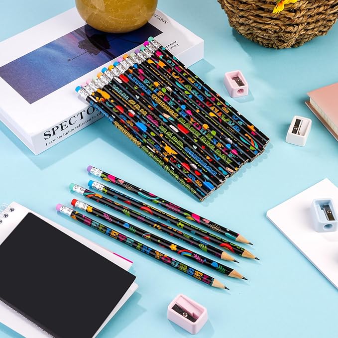 200 Pcs Motivational Pencils Bulk, Fun Inspirational School Pencils for Classroom, Cute Wood Pencils with Encourage Positive Sayings, Back to School Supplies for Kids Student Teacher Classroom Reward