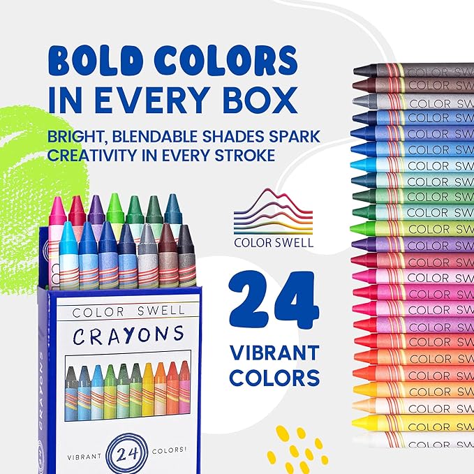 Color Swell Bulk Crayon Pack - 18 Boxes of 24 Vibrant Colored Crayons of Teacher-Quality Classroom Pack - Crayons in Bulk
