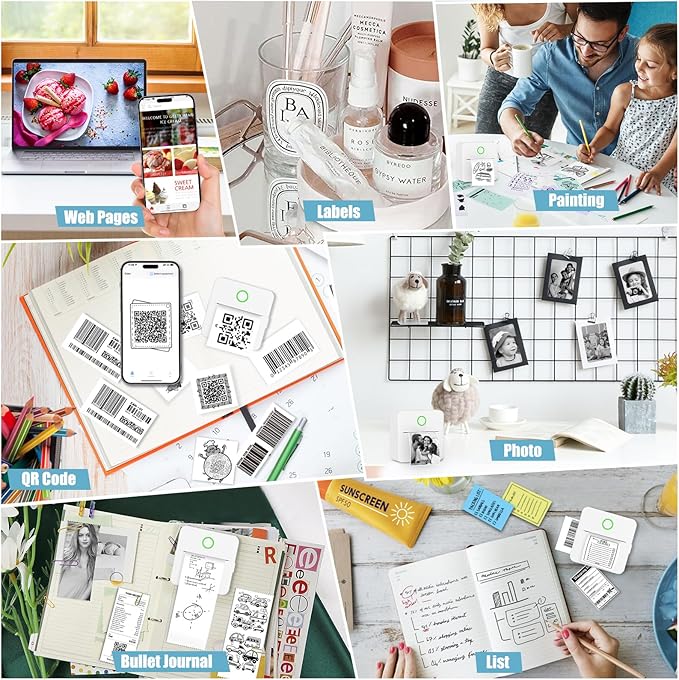 Mini Pocket Bluetooth Printer-Portable Thermal Printer with 10 Roll Papers for Journal/DIY Scrapbook/Travel/Notes/Lists/Label/Memo, Receipt Printer for Children Women Gifts Kids Christmas