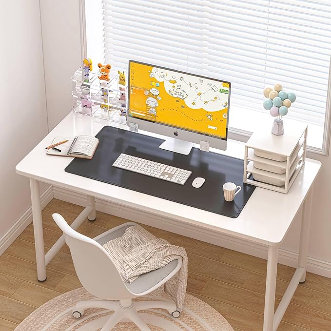 DAWNTREES Desk Mat Protector,PU Leather Laptop Pad,Non Slip, 23.6" x 13.8" Large Mouse Pad and Keyboard Mat, Waterproof Writing Pad for Office and Home (Black)