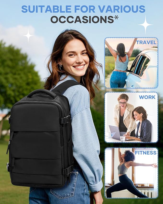 coofay Black Travel Backpack Carry on Flight Approved Mochila De Viaje Personal Item Backpack for Airlines Frontier Airlines Personal Item Bag Large Backpack for Travel Backpacks for Men Women