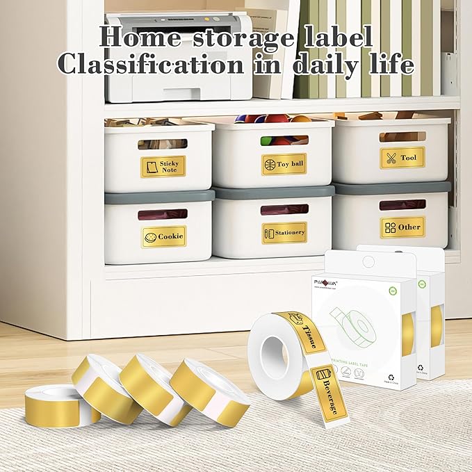 PARLAIM Label Maker Tape,Thermal Label 0.55"X1.18",Thermal Sticker Compatible with D30 Label Printer,Self-Adhesive Sticker Tape for for Home Office Small Business,2100Labels/10Rolls(Gold)