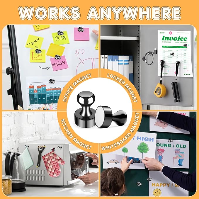 20Pcs Black Refrigerator Magnets, Fridge Magnets Adults, Strong Magnets for Whiteboard, Magnet Fridge, Small Magnet for Kitchen, Office, Classroom and Map Magnets Decor