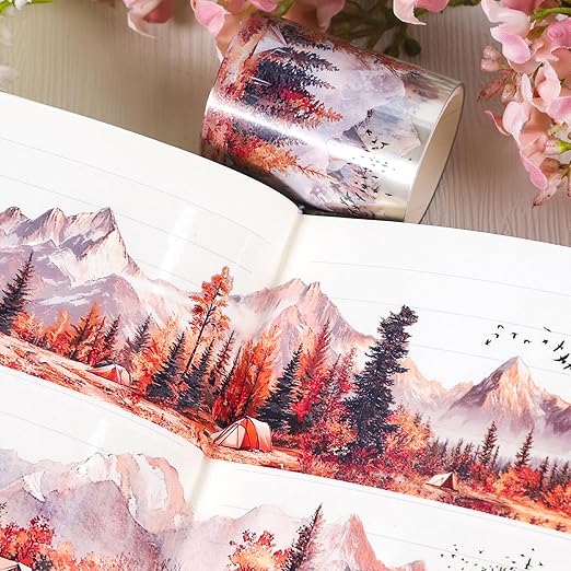 PET Tape for Journal Scrapbooking - Mountain Scenery Forest Sunset Journal PET Tape Scrapbook Supplies, Notebook Scrapbook Bottle Crafts Décor