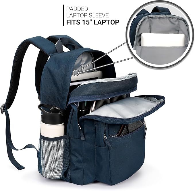 ZORFIN 26L Backpack for School, College, and Travel: Water Resistant Bookbag with 8 Compartments - Steel blue