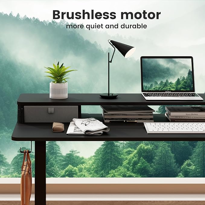 Standing Desk with Drawers and Brushless Motor,Electric Height Adjustable Desk for Walking Pad,Ergonomic Stand Up Desk for Home Office & Gaming,3 Memory Height Preset & Hooks(55" x 24",Black)