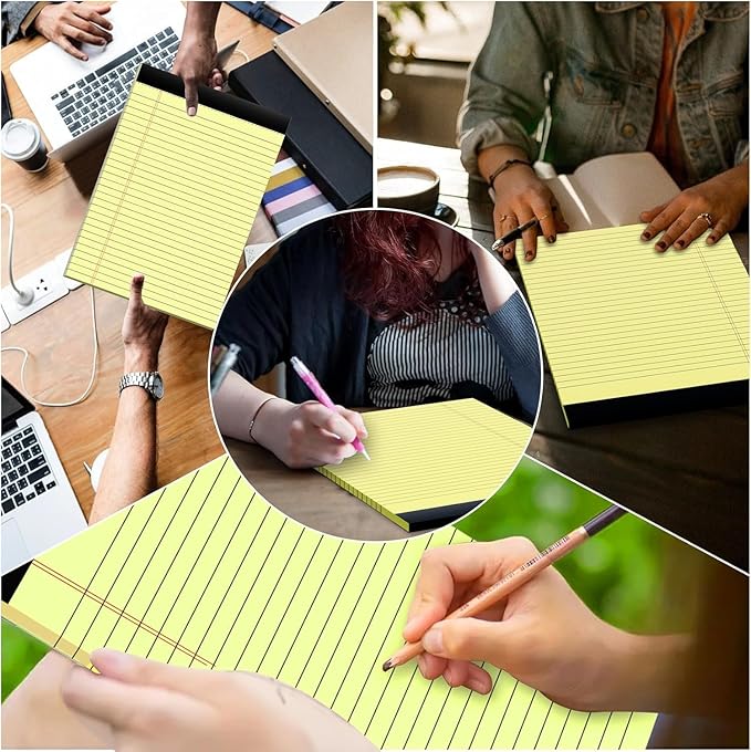 10 Pack Yellow Legal Pads 8.5x11" 28 Lines Wide Ruled Double-Sided Printing Yellow Notepads 30 Sheets/60 Pages Letter Size Writing Pads 70gsm Recycled Paper Legal Ruled Universal Writing Pad