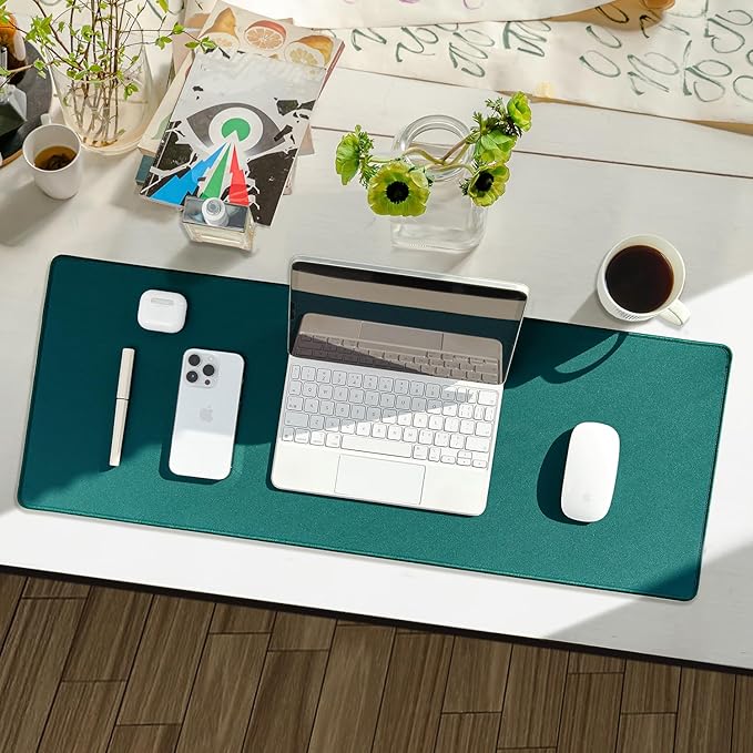 Waterproof Large Gaming Mouse Pad with Durable Stitched Edges, Non-Slip Rubber Base, Grainy Jacquard Mouse Mat Desk Pad for Home Office Gaming, 15.74"x35.43"x0.12", Green