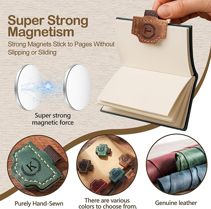 Artlaza Personalized Magnetic Leather Bookmark with Pen Holder - 26 Letters Custom Book Mark with Name Initial Engraved Book Marker for Readers, Book Lovers, Travelers - Gift for Women & Men(Brown,Y