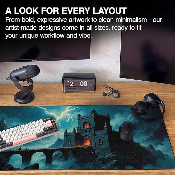 MPCO. Dark Fantasy Large Gaming Desk Pad - 36" x 17" Aeroglyde Fabric Thunder’s Wrath Keep Desk Mats - Non-slip, Washable, Smooth Glide for Precision Gaming & Work