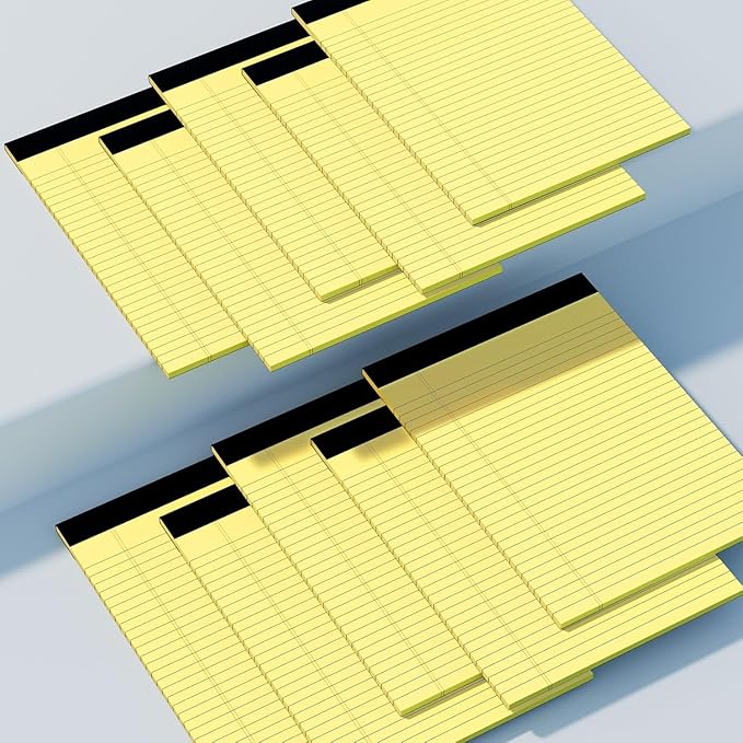 10 Pack Yellow Legal Pads 8.5x11" 28 Lines Wide Ruled Double-Sided Printing Yellow Notepads 30 Sheets/60 Pages Letter Size Writing Pads 70gsm Recycled Paper Legal Ruled Universal Writing Pad