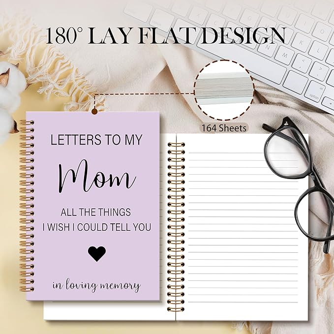 Memorial Gifts for Loss of Mom Grief Notebook Journal, Letters to My Mom in Heaven Journal, Sympathy Notebooks Gifts for Loss of Mom Women, In Loving Memory Sympathy Gifts, 6x8.2(Purple)