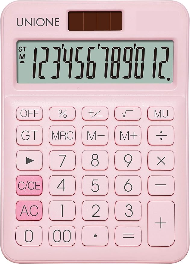 UNIONE Calculator with a Bright LCD, Dual Power Handheld Desktop. Color. Business, Office, High School