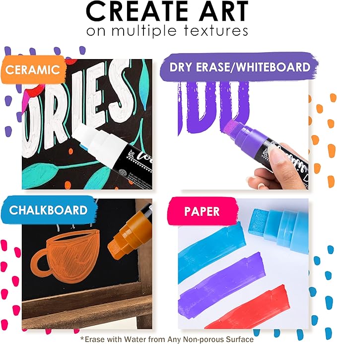 Loddie Doddie Jumbo Chalkboard Markers Pack - 8 Count Multicolor 15mm Chisel Tip - Erasable Neon Liquid Chalk Markers for Glass, Blackboard & Signs