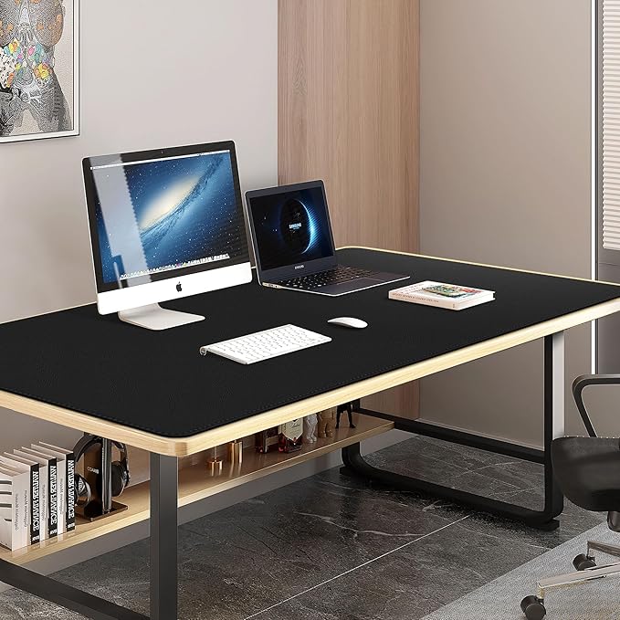Vyaaa Leather Desk Mat, 59“ x 27.6” PU Leather Desk Pad Protector, Waterproof Extra Large Desk Mat, Large Mouse Pad,Desk Mats on top of Desks for Home or Office (Black)