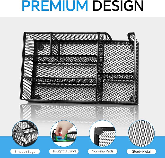 Desk Drawer Organizer, Office Drawer Divider Organizer Tray with 6 Compartments, Metal Mesh Desktop Organization and Accessories for Stationery Makeup Kitchen Toolroom School & Office, 11x6.1x1.38 in
