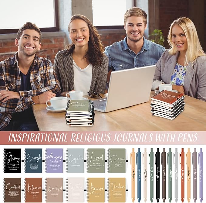 Kosiz 36 Sets Inspirational Christian Gifts Bulk Christian Notebooks Prayer Journals with Pens Spiral Bible Journals Religious Gifts for Church Grandparent Pastors Day Sunday School (Fresh Color)