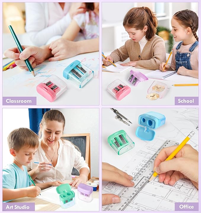 24 Pack Pencil Sharpeners Bulk - Dual Hole Manual Pencil Sharpener with Lid for Kids, Small Handheld Cute Sharpeners for Students, Classroom School Supplies Essentials