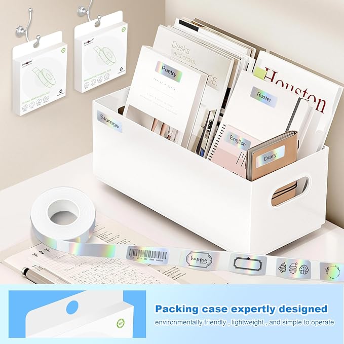 PARLAIM Label Maker Tape,Thermal Label 0.55"X1.18" (14mm X 30mm) 210 Labels/Roll,Compatible with D30 Label Printer,Self-Adhesive Label Tape for for Home Office Small Business (Holographic Silver)