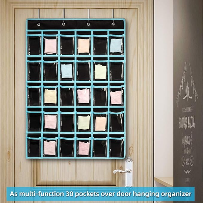 KEEPJOY Classroom Pocket Chart Organizer,Cell Phones Calculator Holder for Classroom Storage, Hanging Wall Door Calculator Phone Caddy for Classroom. (30 Pockets-Black)