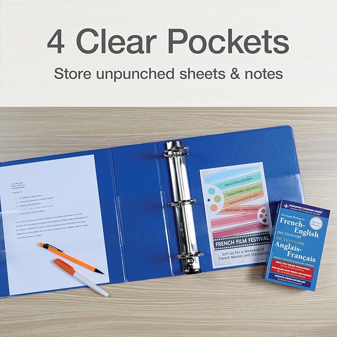 Oxford 3 Ring Binders, Durable Binders for School and Office, 4 Inch, ONE-Touch Easy Open D Rings, View Binder Covers, 4 Interior Pockets, PVC-Free, Holds 880 Sheets, Blue, 2 Pack (79922)