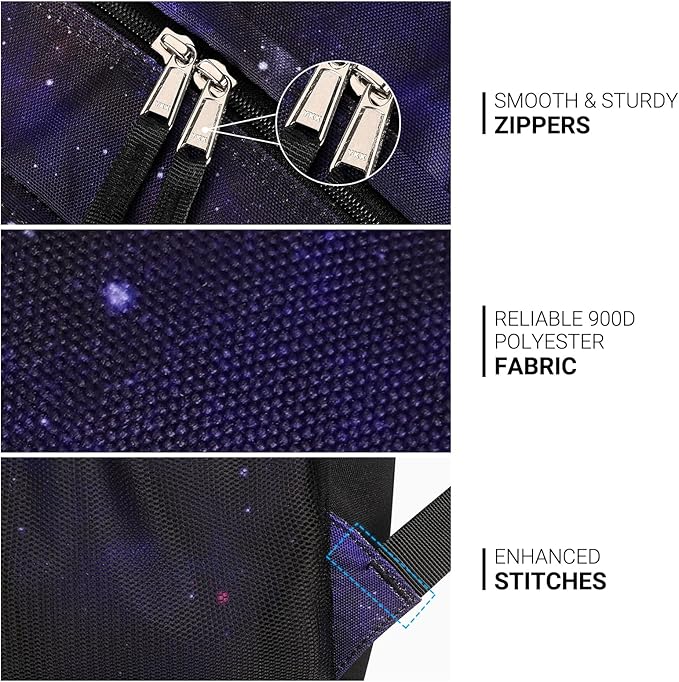 ZORFIN 26L Backpack for School, College, and Travel: Water Resistant Bookbag with 8 Compartments - Night Sky