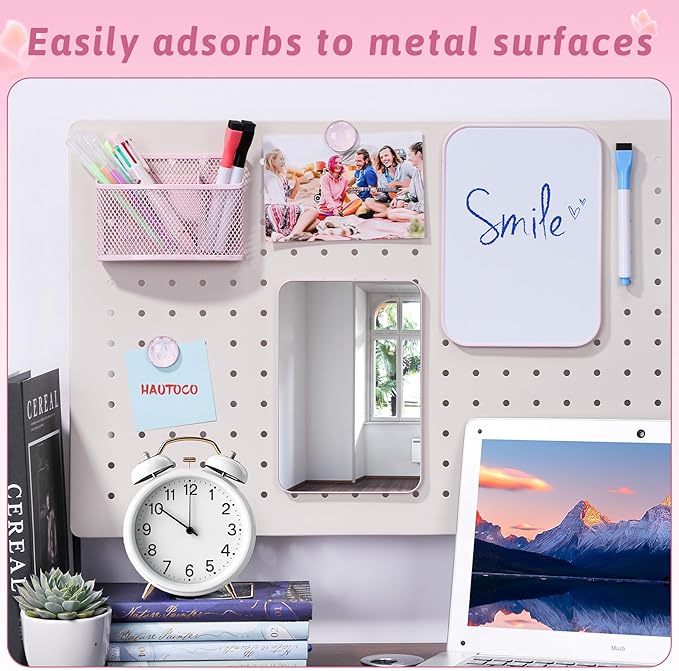 HAUTOCO Locker Accessories for Girls 8PCS Pink Locker Decoration Organizer Supplies with Magnetic Whiteboard, Magnetic Mirror, Pen Holder, Dry Erase Markers and Magnets, Back to School Essentials