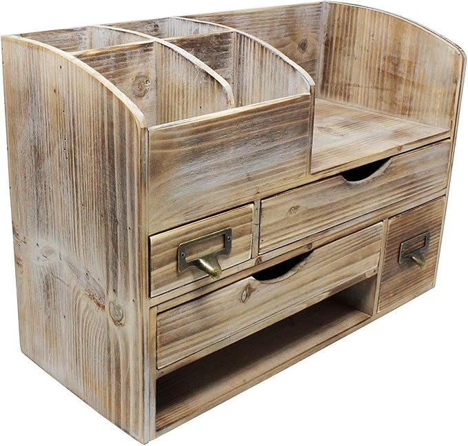Executive Office Solutions Adjustable Wooden Office Desk Organizer For Desktop, Tabletop, or Counter – Wood Storage Shelf Rack – For Office Supplies, Desk Accessories, or Mail - Barnwood