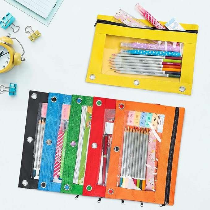 3 Ring Pencil Pouch,Bulk, 160 Packs Bulk Zipper Pencil Case in 10 Colors, Pencil Pouches with Clear Window for Storing School Office Supplies, Cloth Pencil Bag for 3 Hole Binder