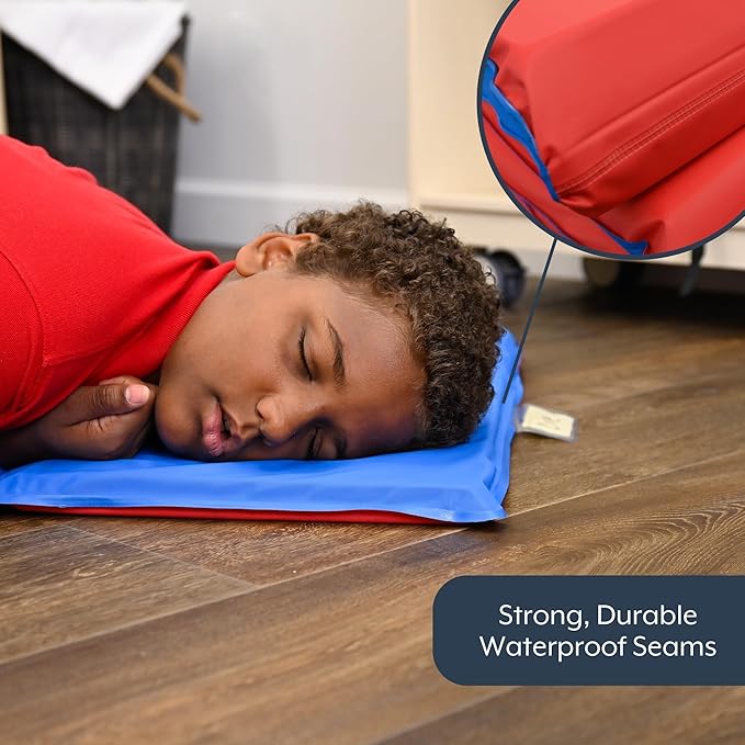 Children’s Factory 1 Inch Thick Rest Mats for Preschool, 4-Section Nap Mats for Daycare, Nursery, Classroom, Red-Blue, 10 Pack