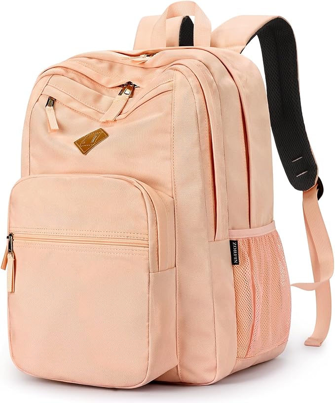 ZORFIN 26L Backpack for School, College, and Travel: Water Resistant Bookbag with 8 Compartments - Misty Rose