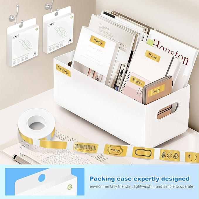 PARLAIM Label Maker Tape,Thermal Label 0.55"X1.18" (14mm X 30mm) 210 Labels/Roll,Thermal Sticker Compatible with D30 Label Printer,Self-Adhesive Label Tape for for Home Office Small Business(Gold)