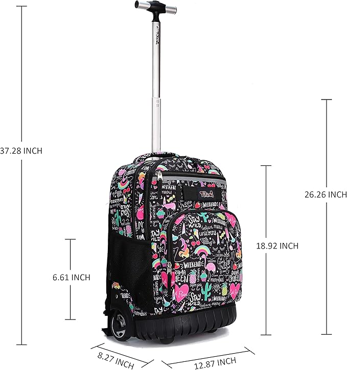Tilami Rolling Backpack 19 inch with Lunch Bag Wheeled Laptop Backpack, Ins